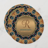 Warm Gold en Blauwgroen Marokkaanse Sparkle Dinner Kaart (Voorkant / Achterkant)