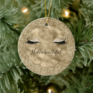 Warm Gold Glam Glitter Glitz Eyelashes Keramisch Ornament