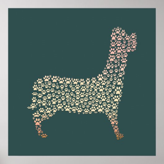 Warm Gold Gradient Paw Print Dog Silhouette Fabric (Voorkant)