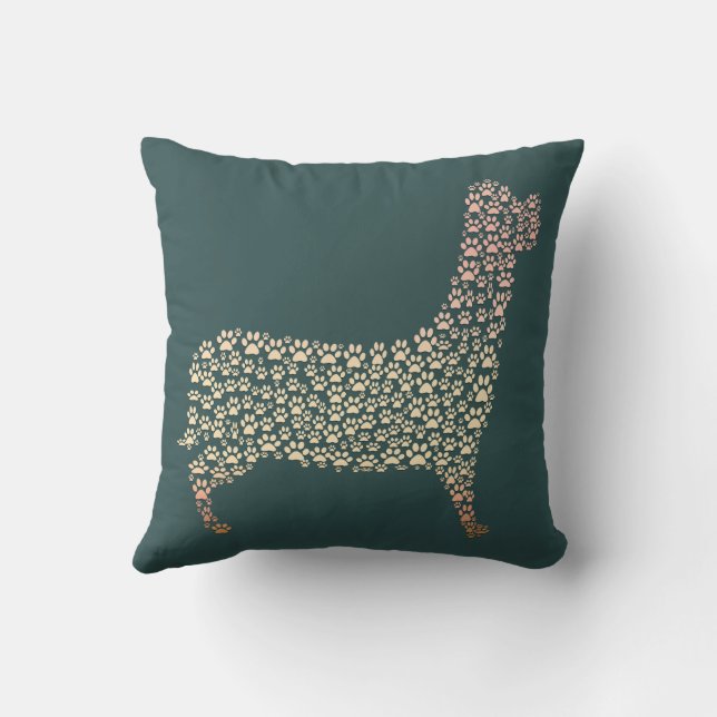 Warm Gold Gradient Paw Print Dog Silhouette Fabric Kussen (Achterkant)