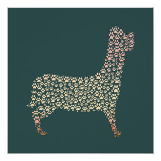 Warm Gold Gradient Paw Print Dog Silhouette Fabric Perfect Poster
