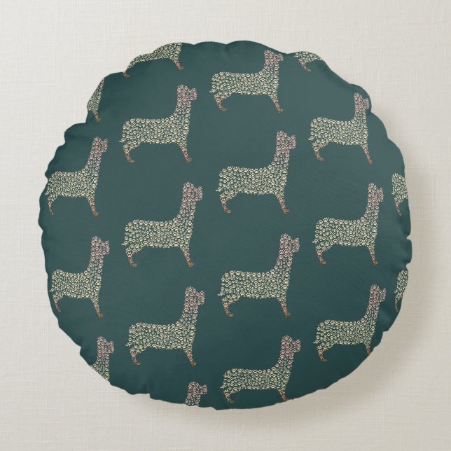Warm Gold Gradient Paw Print Dog Silhouette Fabric Rond Kussen (Voorkant)