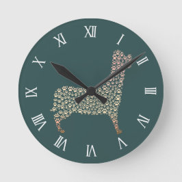 Warm Gold Gradient Paw Print Dog Silhouette Fabric Ronde Klok