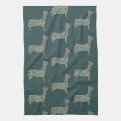 Warm Gold Gradient Paw Print Dog Silhouette Fabric Theedoek (Verticaal)