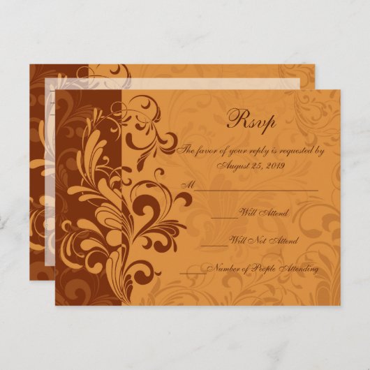 Warm Golden Autumn Swirl RSVP Reply Briefkaart (Voorkant / Achterkant)
