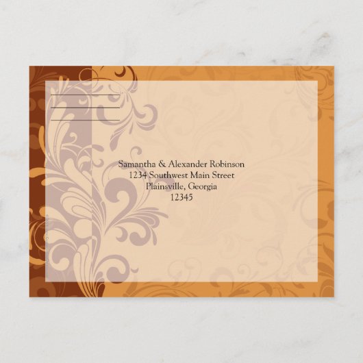 Warm Golden Autumn Swirl RSVP Reply Briefkaart (Achterkant)
