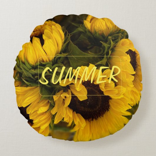 Warm Golden Sunflower Custom Rond Kussen (Voorkant)