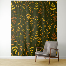 Warm Goud Herfstblad Donkergroen Patroon Wandkleed