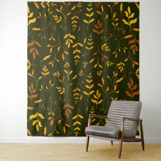 Warm Goud Herfstblad Donkergroen Patroon Wandkleed