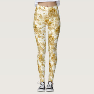 Warm Gouden Boerderij Zonnebloem Toile Patroon Leggings