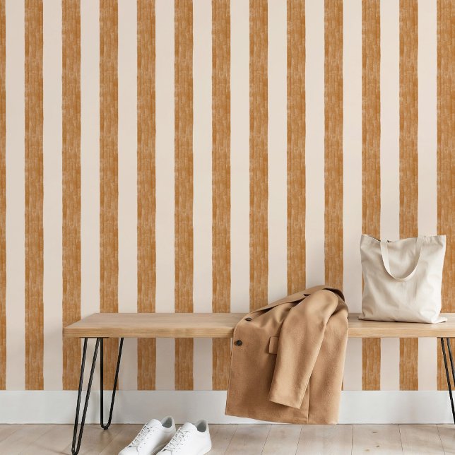 Warm Gouden Oker Beige Streep Boho Scandinavisch Behang (Creator heeft geüpload)