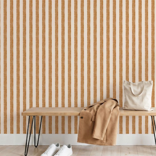 Warm Gouden Oker Beige Streep Boho Scandinavisch Behang (Creator heeft geüpload)