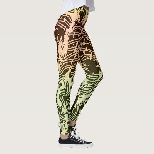 Warm Gradiënt Topografische Contourkaart Leggings (Rechts)