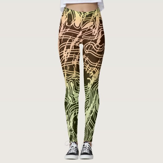Warm Gradient Topographic Contour Map Leggings (Voorkant)