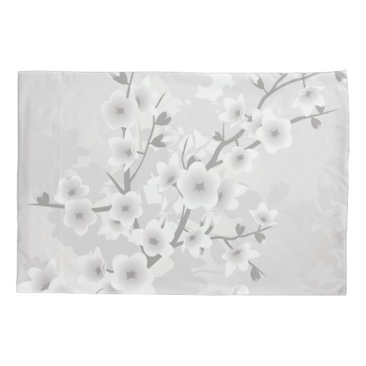 Warm Gray Cherry Blossom Floral Kussensloop (Achterkant)