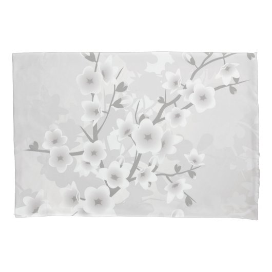 Warm Gray Cherry Blossom Floral Kussensloop (Voorkant)