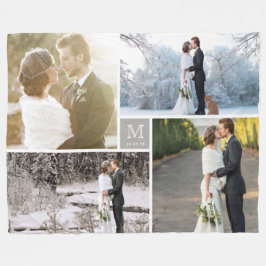 Warm Gray Modern Monogram 4 Foto Collage Weddensch Fleece Deken