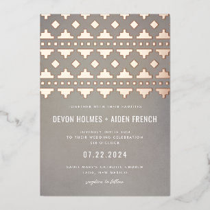 Warm Gray Southwest Gleam Wedding Roos Gold Folie Uitnodiging