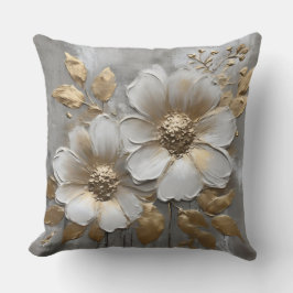 Warm Grijs Goud Witte Moderne Rustieke Bloem Kussen