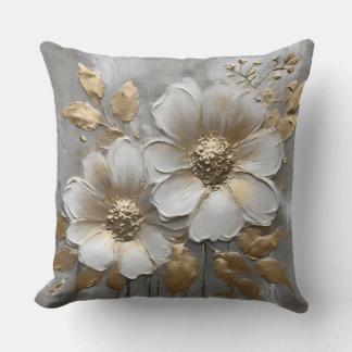 Warm Grijs Goud Witte Moderne Rustieke Bloem Kussen
