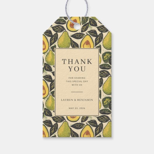 Warm Groen Botanisch Avocado Cadeaulabel (Voorkant)