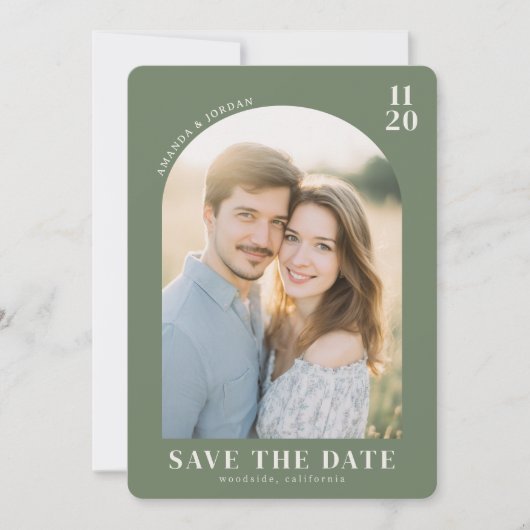 Warm Groen Hedendaags Foto Save The Date (Voorkant)