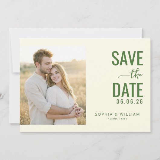 Warm Groen Minimalistisch Foto Save The Date (Voorkant)