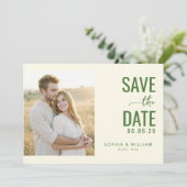 Warm Groen Minimalistisch Foto Save The Date (Staand voorkant)