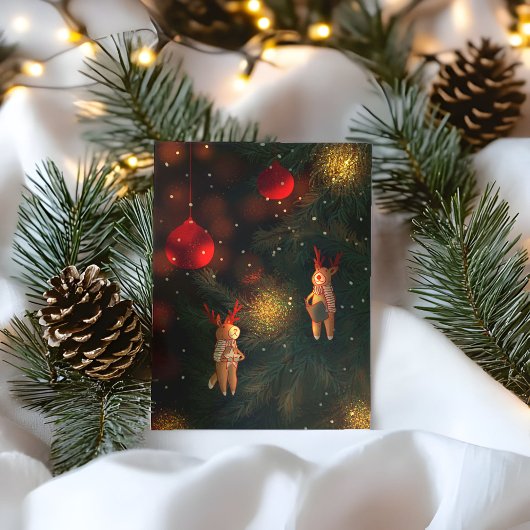 Warm handgeschilderde rendierornament Kerstmis Briefkaart
