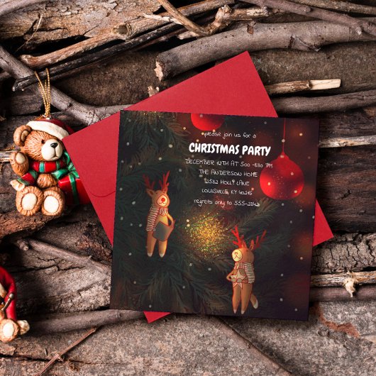 Warm handgeschilderde rendierornament Kerstmis Save The Date