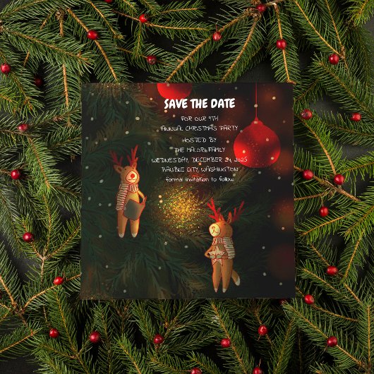 Warm handgeschilderde rendierornament Kerstmis Save The Date