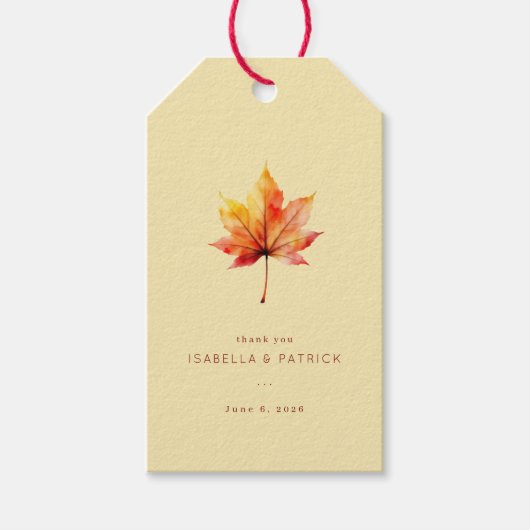 Warm herfst aquarel esdoornblad cadeaulabel (Voorkant)