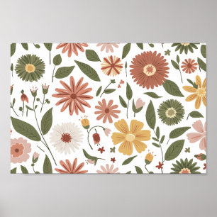 Warm herfst bloempatroon met aardse tinten poster