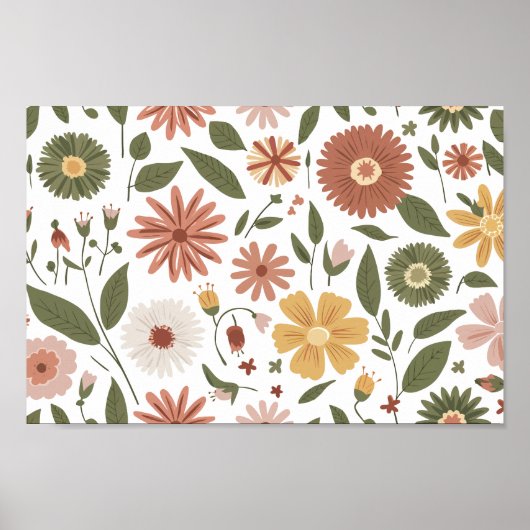 Warm herfst bloempatroon met aardse tinten poster (Voorkant)