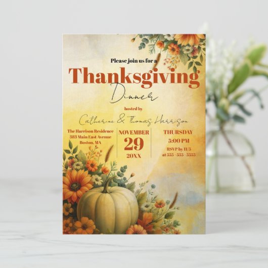 Warm Herfst gebladerte pompoenbloemen Thanksgiving Kaart (Staand voorkant)