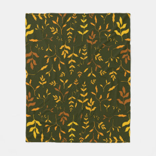 Warm Herfst Goud Bladeren Donkergroen Patroon Fleece Deken