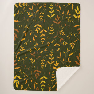 Warm Herfst Goud Bladeren Donkergroen Patroon Sherpa Deken