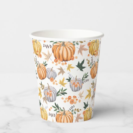 Warm Herfst Oogst Pompoen Thanksgiving Patroon Papieren Bekers (Achterkant)
