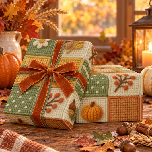 Warm Herfst Patchwork Pompoen Oranje Cadeaupapier
