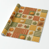 Warm Herfst Patchwork Pompoen Oranje Cadeaupapier (Uitgerold)