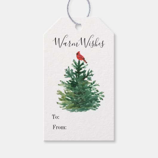Warm Holiday wil een rode rode rode boomkardinaal Cadeaulabel (Voorkant)
