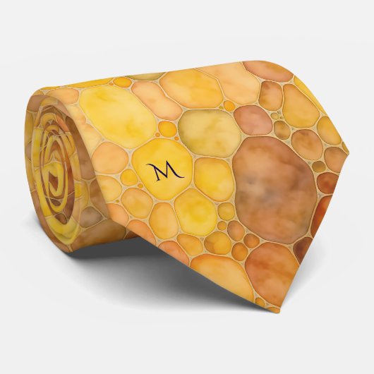 Warm Honingraat Amber Kleuren Patroon Monogram Stropdas (Opgerold)