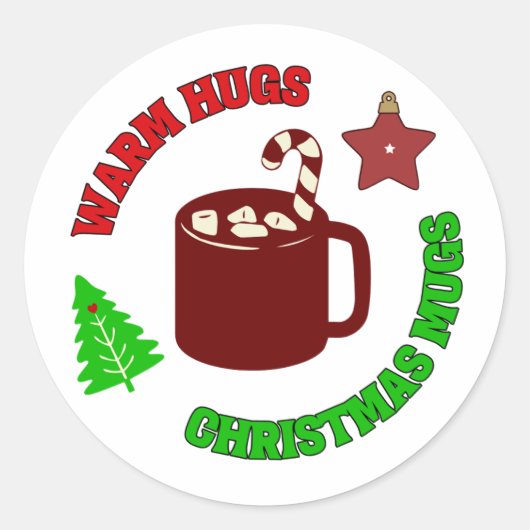 Warm Hugs and Christmas Mugs Retro Holiday Ronde Sticker (Voorkant)