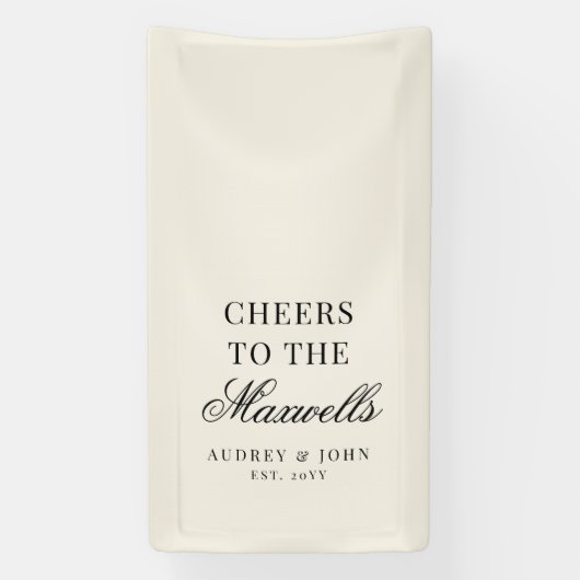 Warm Ivoor Zwarte Cheers Script Bruiloft Spandoek (Verticaal)