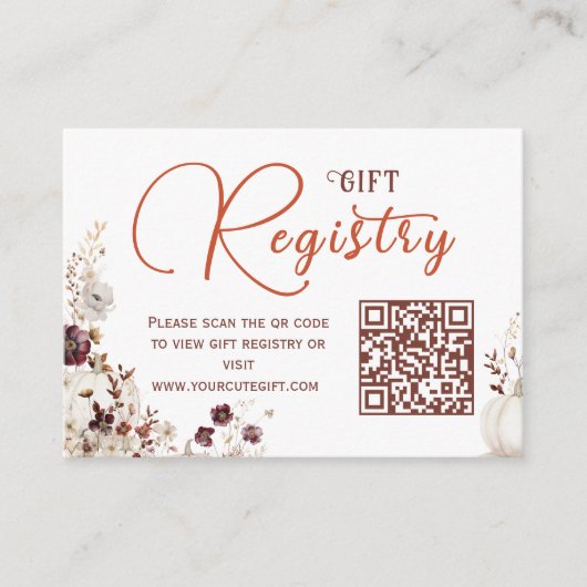 Warm Ivory Pumpkin Floral Registry Informatiekaartje (Voorkant)