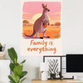 Warm Kangoeroe Familie Zonsondergang Kunst Poster (Thuiskantoor)