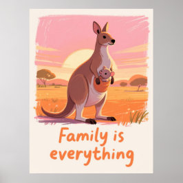 Warm Kangoeroe Familie Zonsondergang Kunst Poster