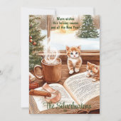 Warm Katje Aquarel Kerst Platte Kerstkaart (Voorkant)
