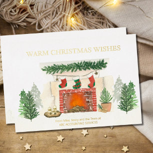 Warm kerstcadeautje Cozy Fireplace Gold Folie Feestdagenkaart