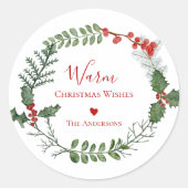 Warm kerstgewas, Waterverf feestdag, geschut Ronde Sticker (Voorkant)